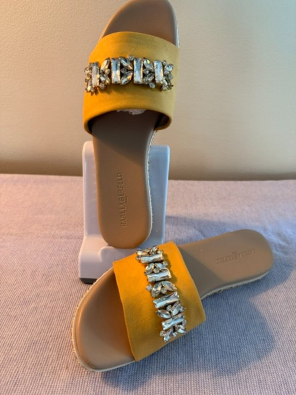 Karl Lagerfeld Crystal Embellished Slide Sandals Yellow Size 8